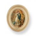  O.L. OF THE IMMACULATE CONCEPTION GOLD STAMPED PRINT IN OVAL GOLD LEAF FRAME 